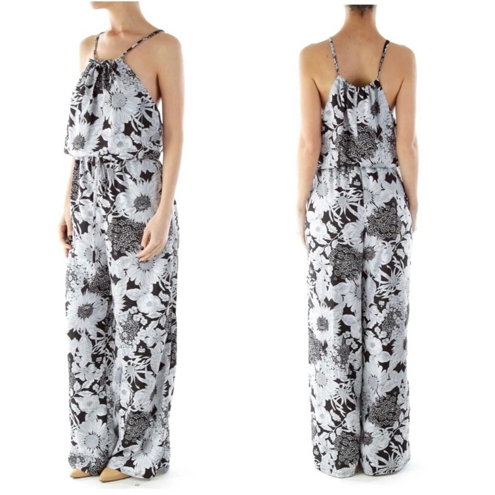 Floral Print Wide-Leg Jumpsuit - Black & White